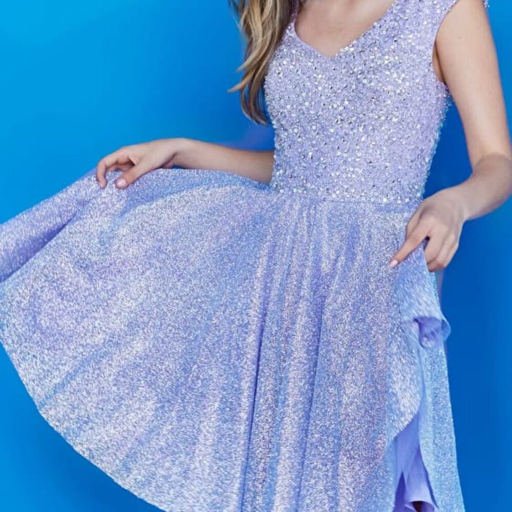 Jovani K04446 Lilac Embellished Bodice V Neck Dress